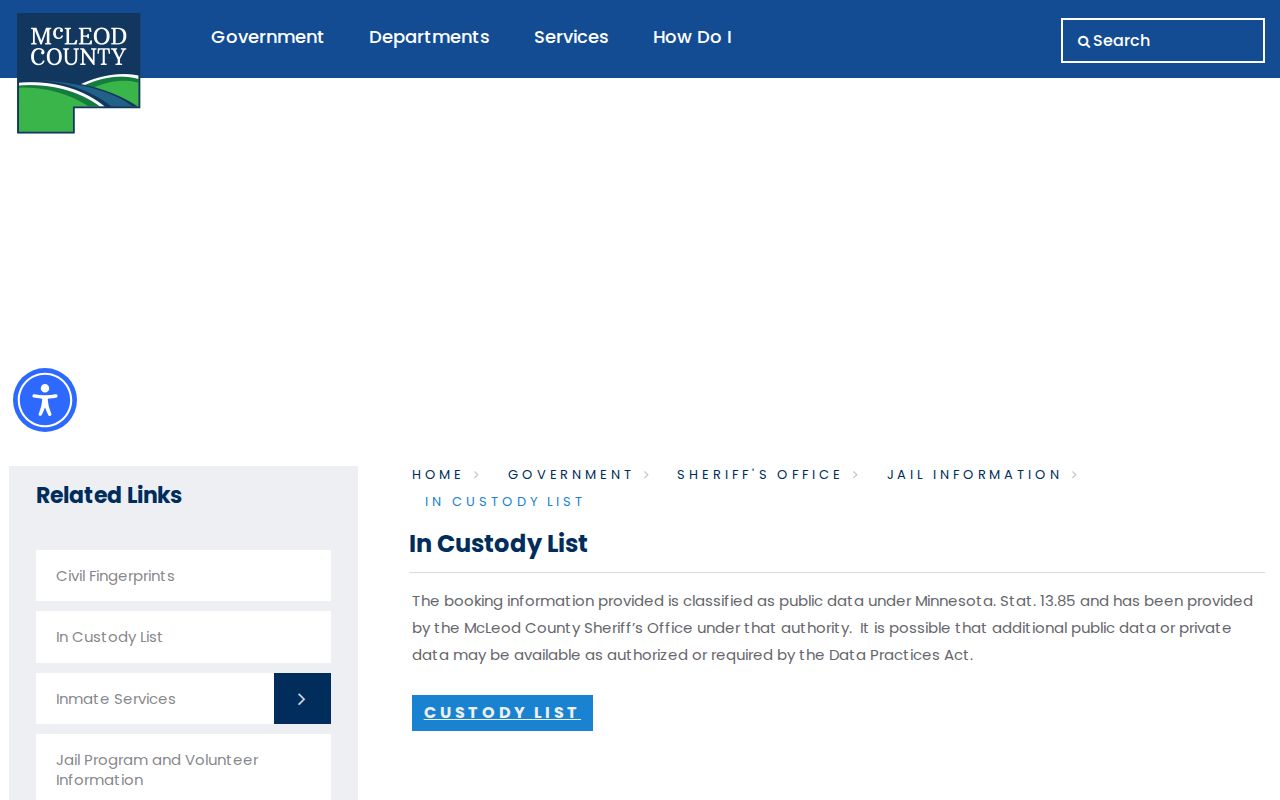 McLeod County in-custody gateway used during a 72-hour release check