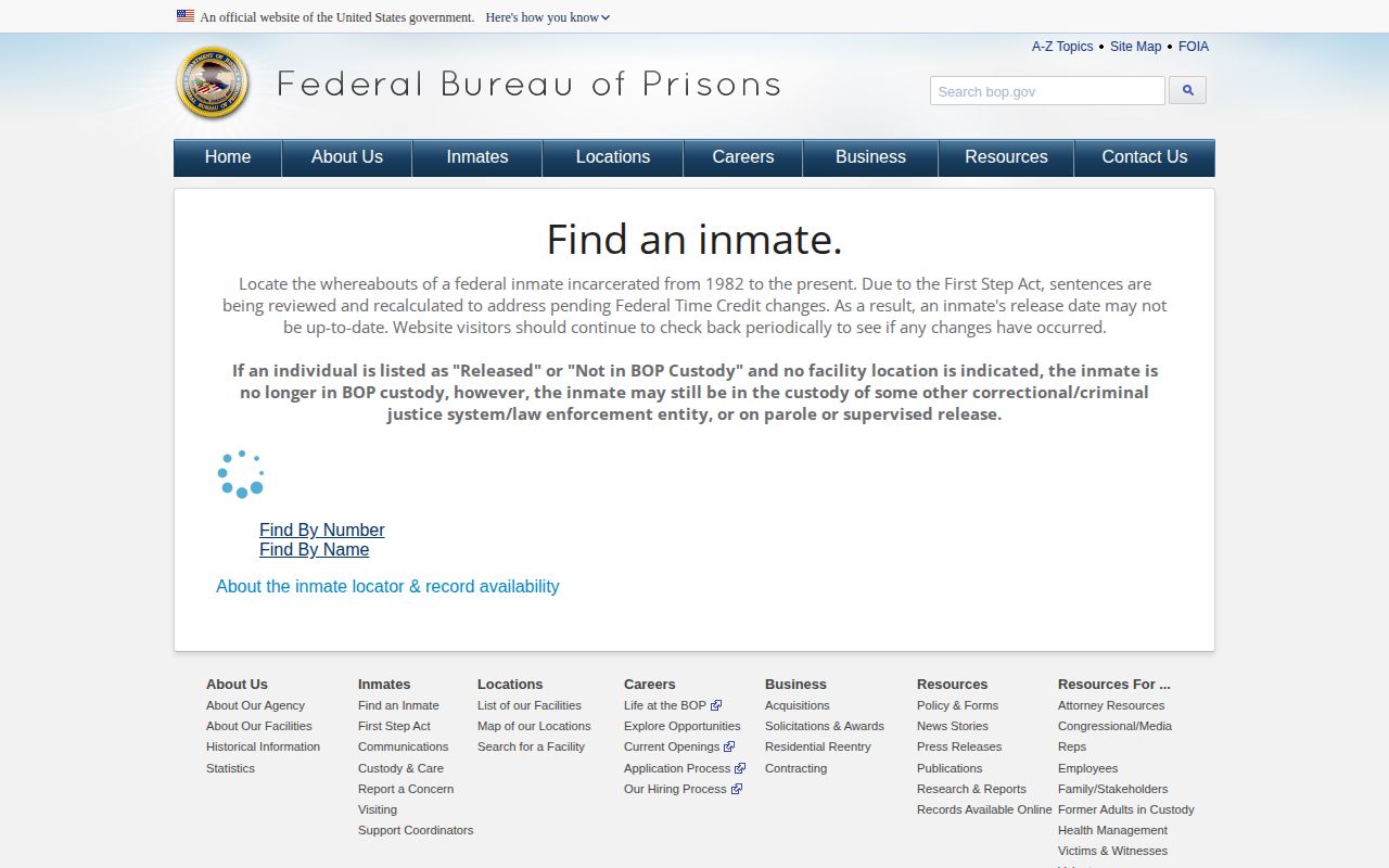 Federal BOP release locator for a person connected to McLeod County