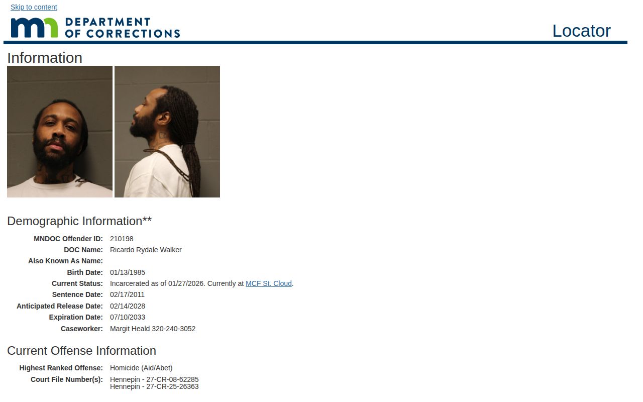 Minnesota DOC anticipated prison release date record example